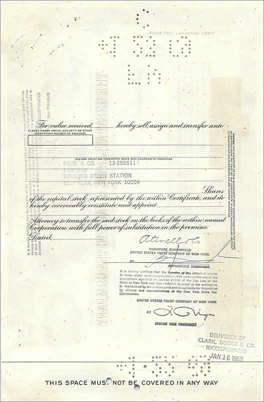 Aktienzertifikat der Great Atlantic & Pacific Tea Company — Verleger First National City Bank — Rückseite