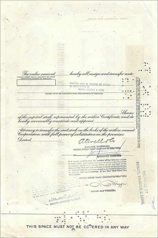 Acción de la Great Atlantic & Pacific Tea Company — certificado de 84 acciones — editor American Bank Note Company — Reverso