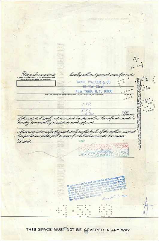 Azione della Great Atlantic & Pacific Tea Company — Wood Walker & Co — n° 052796 — Verso