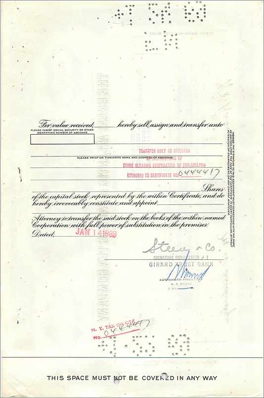 Acción de la Great Atlantic & Pacific Tea Company — certificado de 3 acciones — editor American Bank Note Company — Reverso