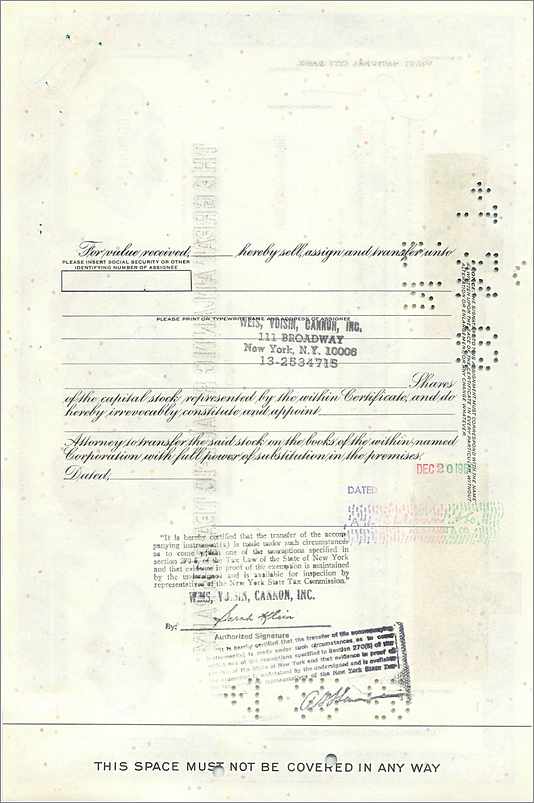 Action de la Great Atlantic & Pacific Tea Company — certificat de 2 actions — éditeur Morgan Guaranty Trust Company — Back