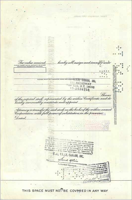Certificat d'actions de la Great Atlantic & Pacific Tea Company — A L Stamm & Co — n° 0475900 — Rückseite
