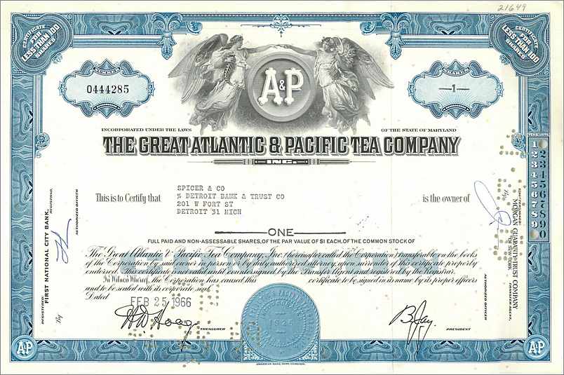Action de la Great Atlantic & Pacific Tea Company — Detroit, Michigan — First National City Bank