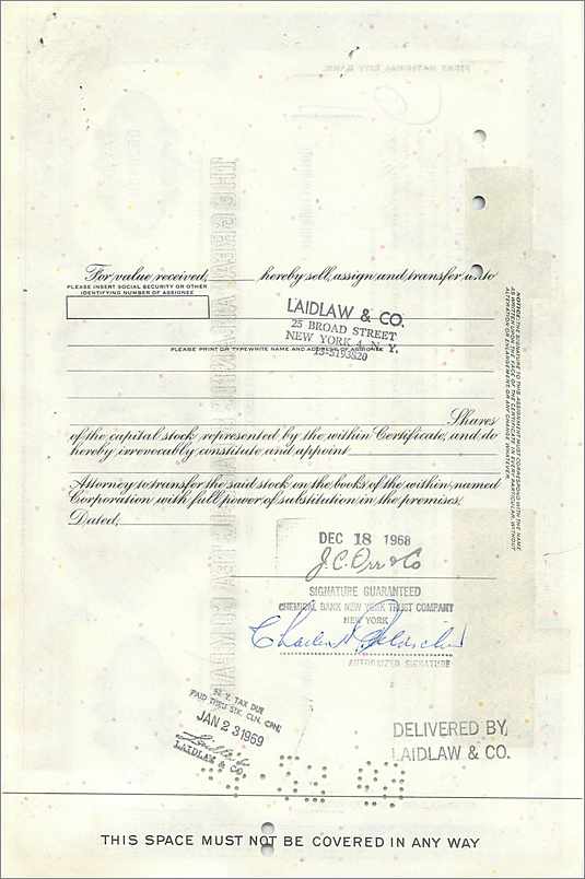 Certificat de la Great Atlantic & Pacific Tea Company — 44 actions — éditeur First National City Bank — Rückseite