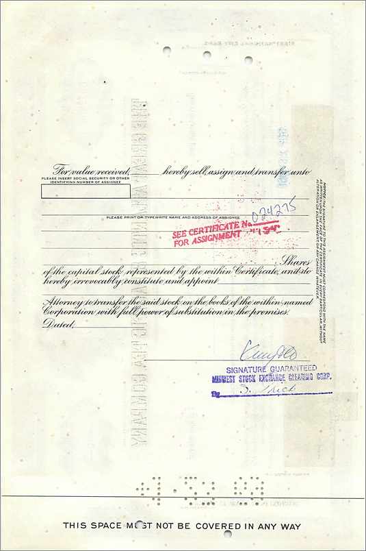 Certificat de 10 actions de la Great Atlantic & Pacific Tea Company — éditeur American Guaranty Trust Company — Back