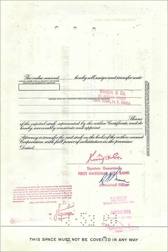 Action de la Great Atlantic & Pacific Tea Company — certificat de deux actions — First National City Bank — Verso