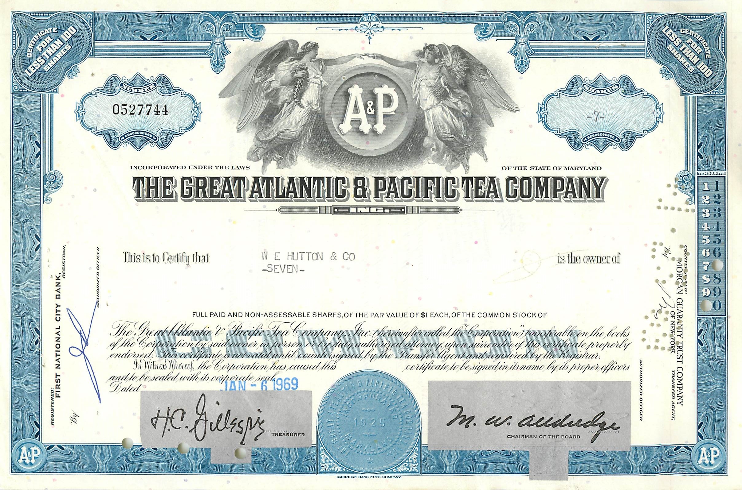 Action de la Great Atlantic & Pacific Tea Company — 7 actions — éditeur American Bank Note Company