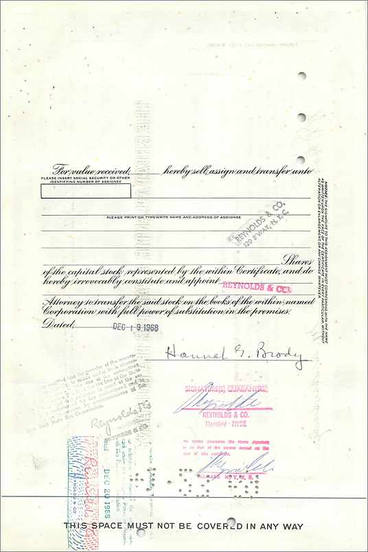 Azione della Great Atlantic & Pacific Tea Company — certificato di 1 azione — editore A&P, n° 0386601 — Verso