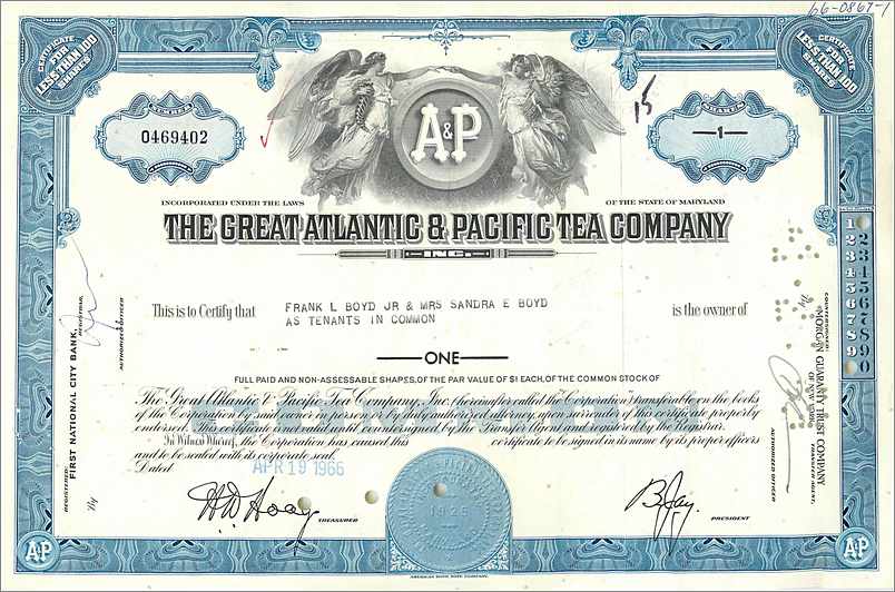 Certificato di partecipazione — The Great Atlantic & Pacific Tea Company — editore First National City Bank