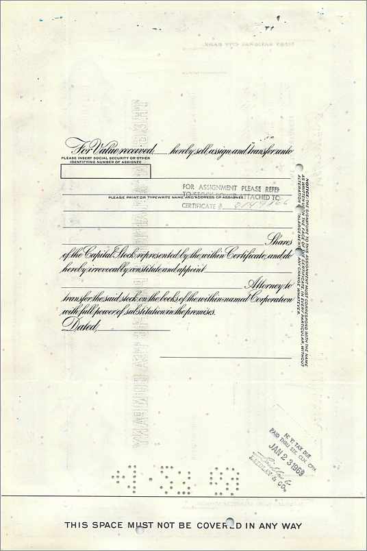 Certificat de parts de la Great Atlantic & Pacific Tea Company — série 13 — éditeur American Bank Note Company — Verso