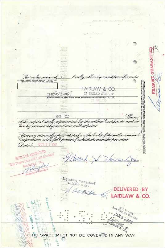 Certificat d'actions de la Great Atlantic & Pacific Tea Company — Edward H. Howard Jr. — série 1, n° 0389813 — Back