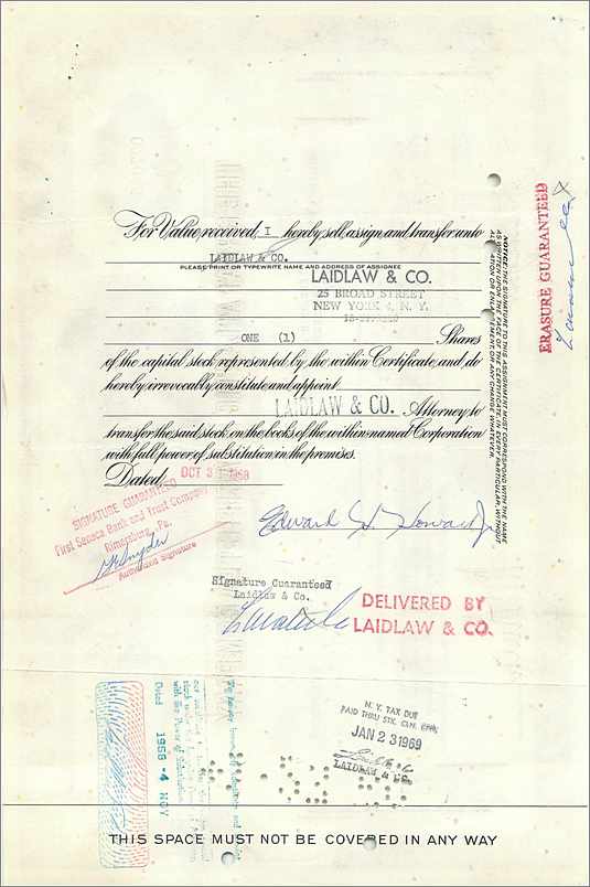 Certificat de la Great Atlantic & Pacific Tea Company — 15 actions — éditeur : The First National City Bank of New York, n° 077045 — Rückseite