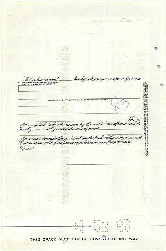 Certificat de parts de la Great Atlantic & Pacific Tea Company — éditeur First National City Bank — Rückseite