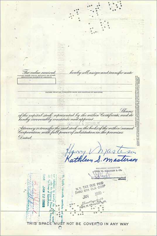 Certificato di azioni della Great Atlantic & Pacific Tea Company — editore First National City Bank, n° 0405510 — Verso