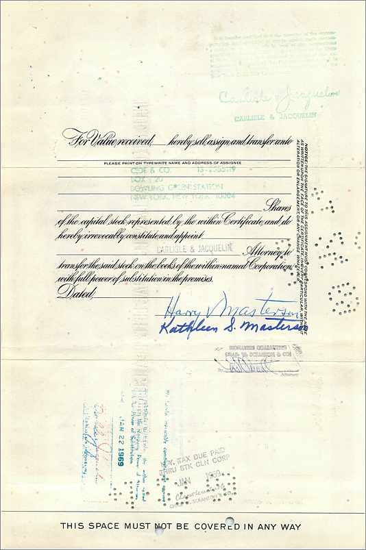 Certificat d'actions de la Great Atlantic & Pacific Tea Company — 3 actions — daté 1958 — Rückseite