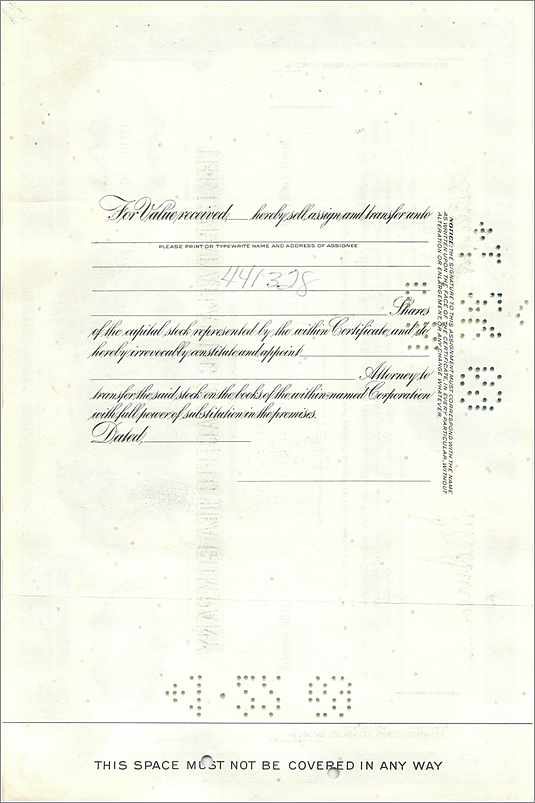 Certificato di 10 azioni della Great Atlantic & Pacific Tea Company — editore Morgan Guaranty Trust Company — Verso