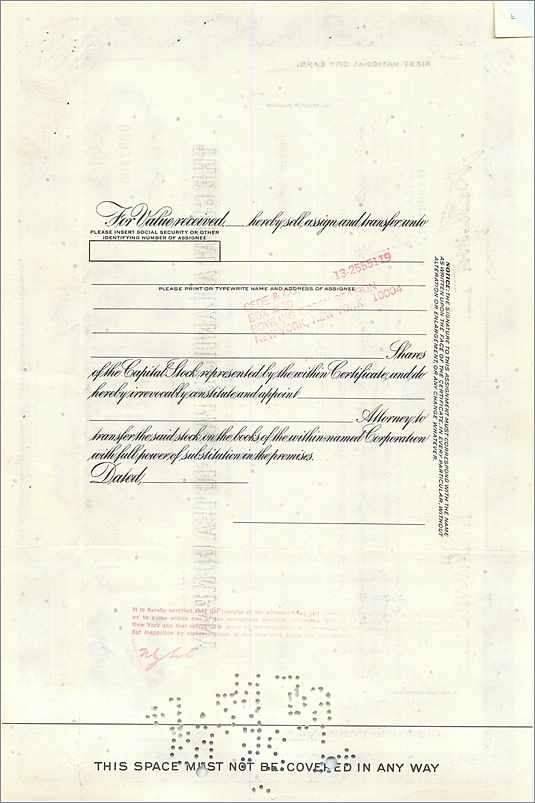 Certificat d'actions de la Great Atlantic & Pacific Tea Company — Fannie K. Cohen — daté février 1963 — Rückseite