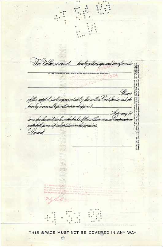 Action de la Great Atlantic & Pacific Tea Company — certificat d'actions — éditeur : Guarantee Trust Company of New York, n° 064673 — Rückseite