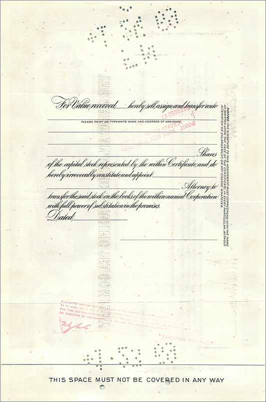 Certificat de parts de la Great Atlantic & Pacific Tea Company — série 1 — éditeur American Bank Note Company — Rückseite