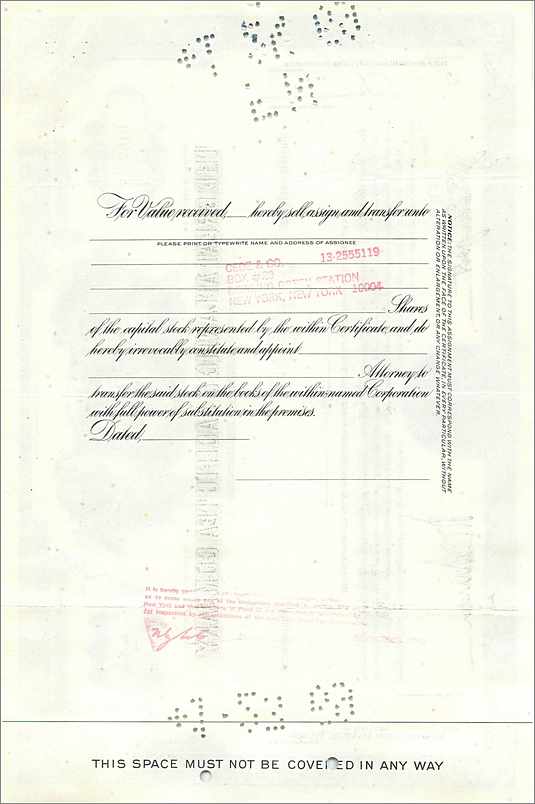 Certificato d'azione della Great Atlantic & Pacific Tea Company — Fannie K. Cohen, New York — n° 0187288 — Verso