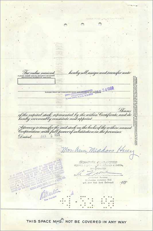 Aandelenbewijs van de Great Atlantic & Pacific Tea Company — Mrs Ann Meadors Huey — n° 050228 — Achterkant