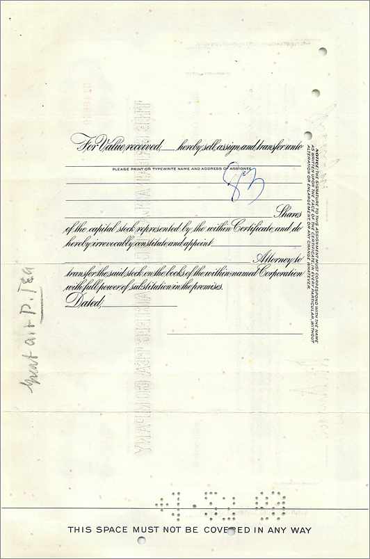 Certificat de parts de la Great Atlantic & Pacific Tea Company — Ralph May — 15 parts — éditeur American Bank Note Company — Verso