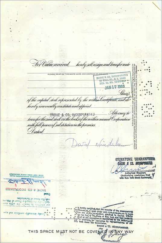 Aandelenbewijs van de Great Atlantic & Pacific Tea Company — serie 0199205 — uitgever Morgan Guaranty Trust Company — Achterkant
