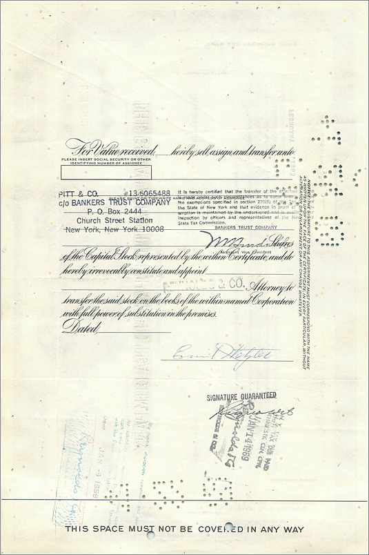 Aandeel van de Great Atlantic & Pacific Tea Company — 2 aandelen — uitgever Morgan Guaranty Trust Company — Achterkant