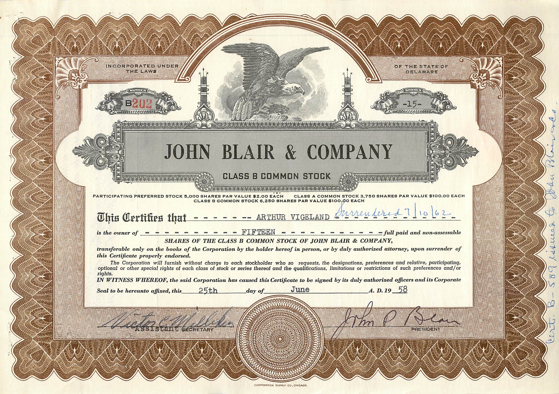 Coupon Share Action The John Blair & Company Eagle Aigle Oiseau