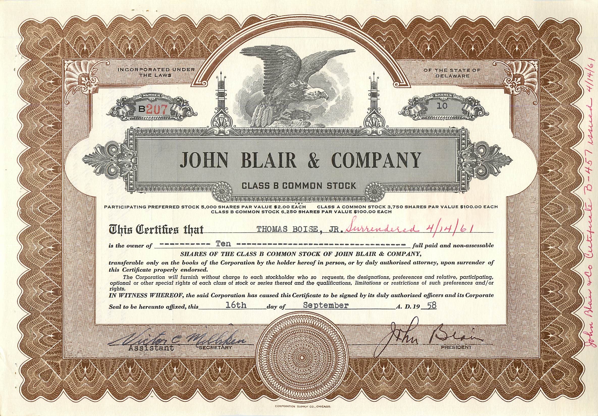 Coupon Share Action The John Blair & Company Eagle Aigle Oiseau
