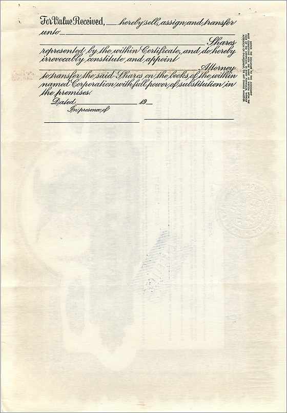 Azione di partecipazione della società John Blair & Company — Delaware — n° B109 — Verso