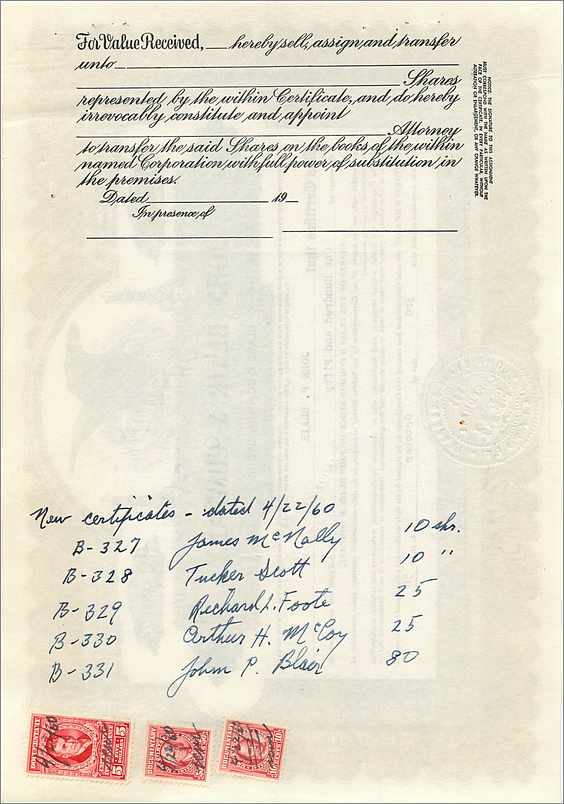 Action de société John Blair & Company — action de classe B — éditeur Corporation Supply Co. Chicago — Rückseite