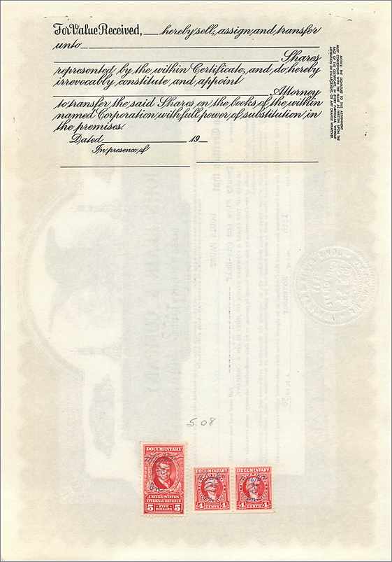Action de société John Blair & Company — action de classe B — éditeur CORPORATE SUPPLY CO. CHICAGO — Verso