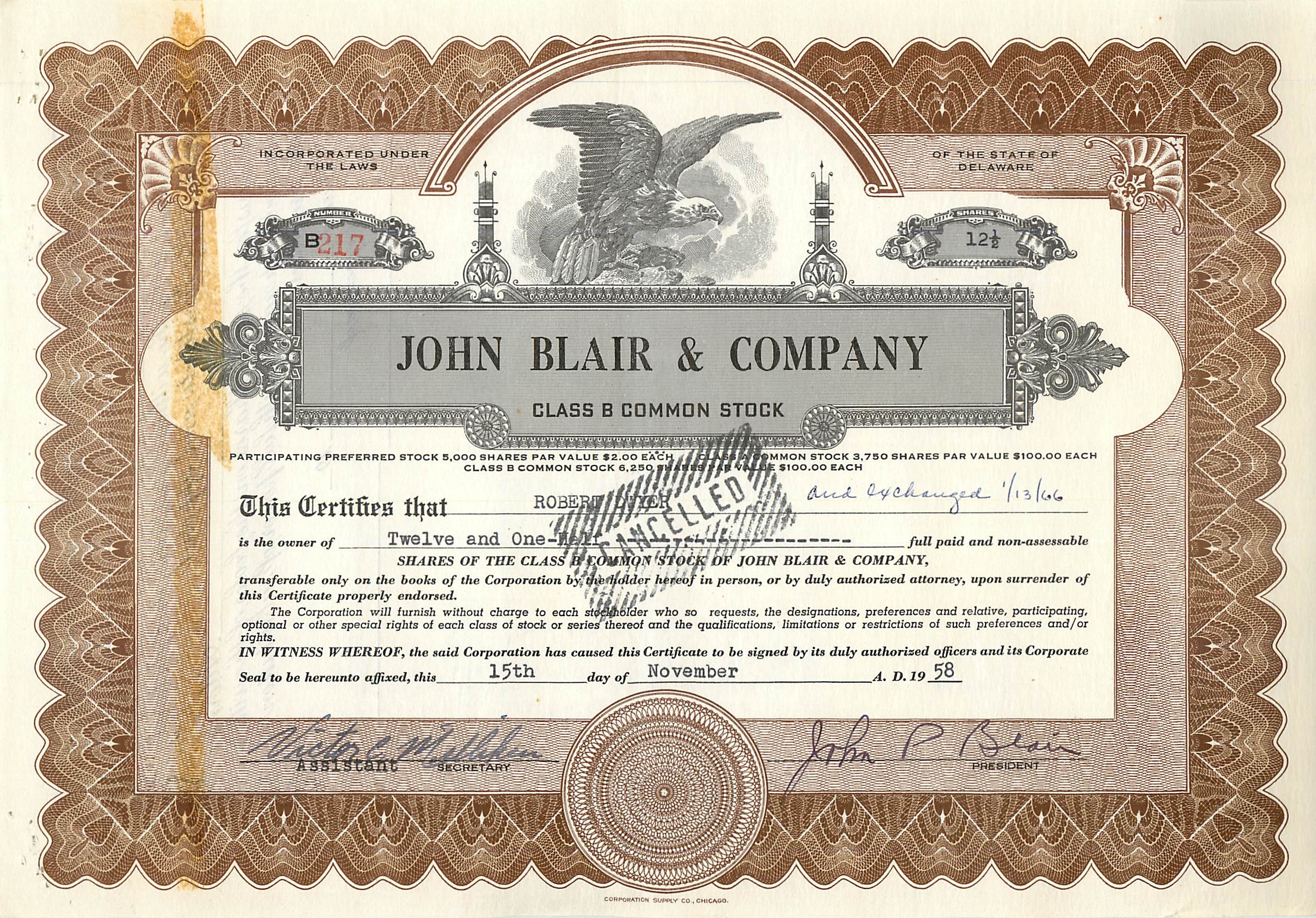 Coupon Share Action The John Blair & Company Eagle Aigle Oiseau