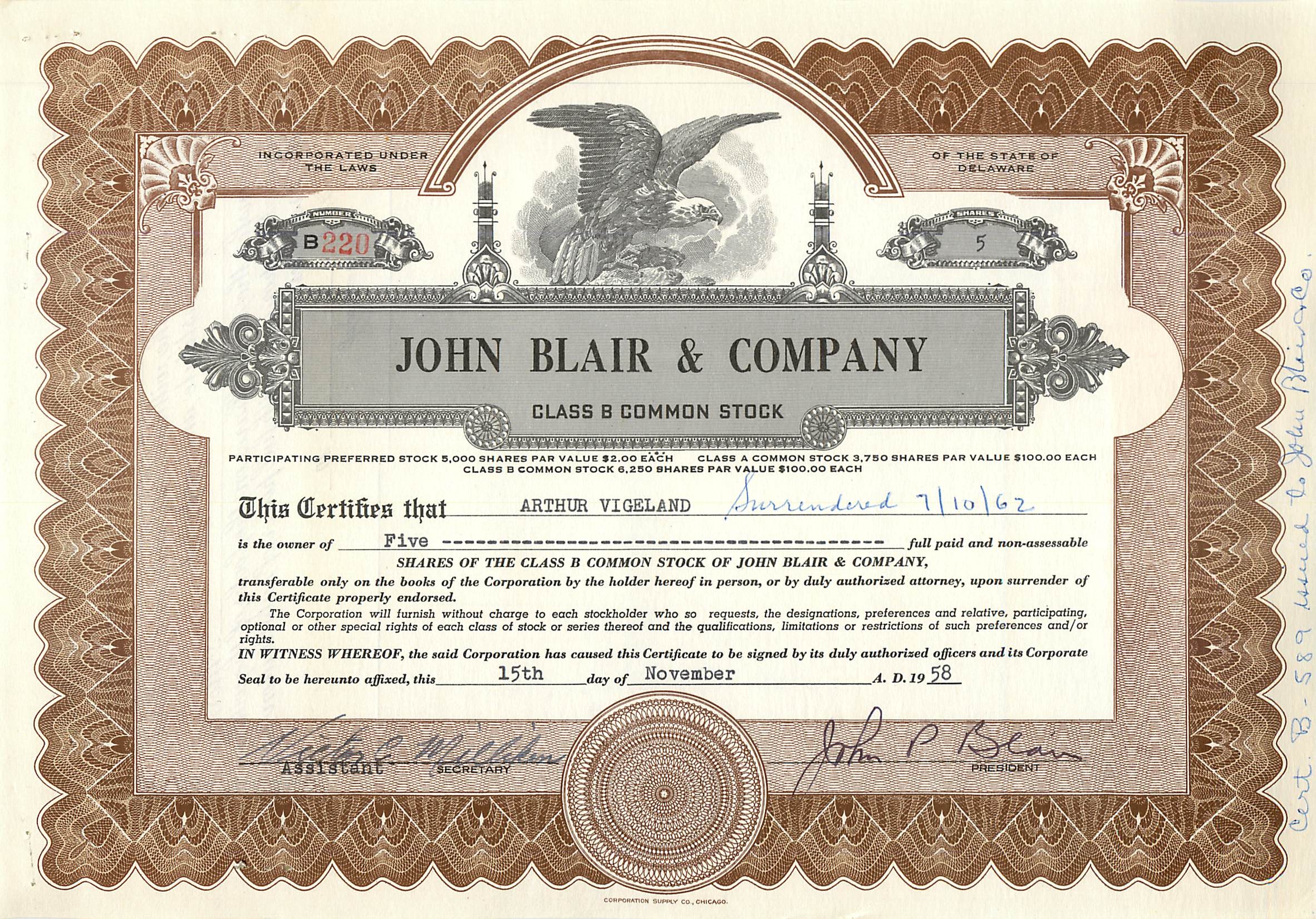 Coupon Share Action The John Blair & Company Eagle Aigle Oiseau