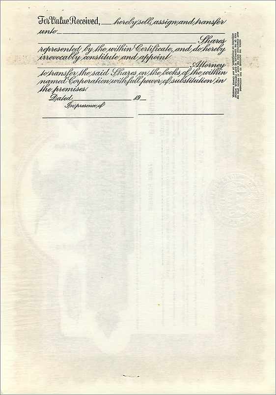 Zertifikat für Anteile der John Blair & Company — Chicago, Illinois — Nr. B223 — Rückseite