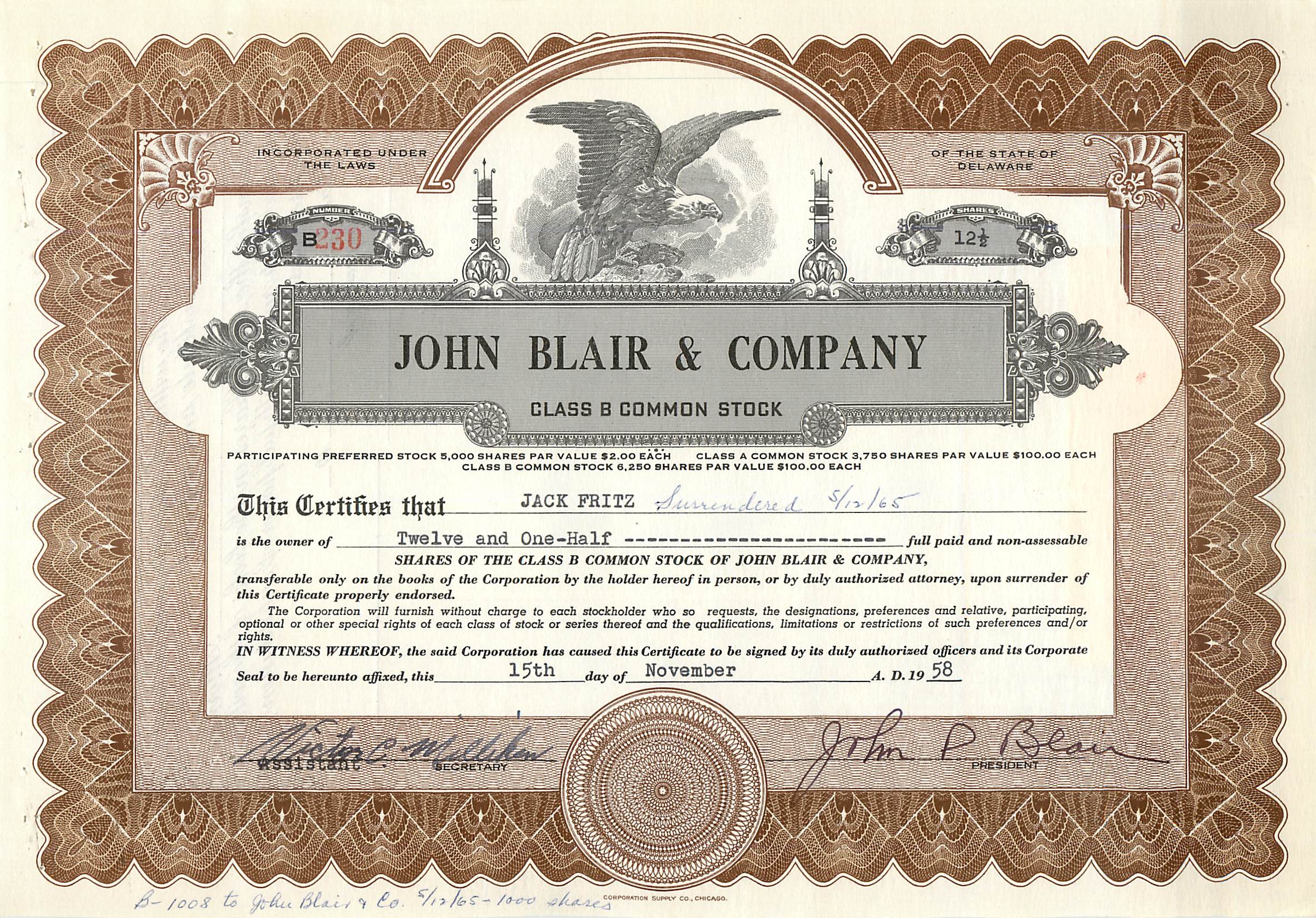 Coupon Share Action The John Blair & Company Eagle Aigle Oiseau