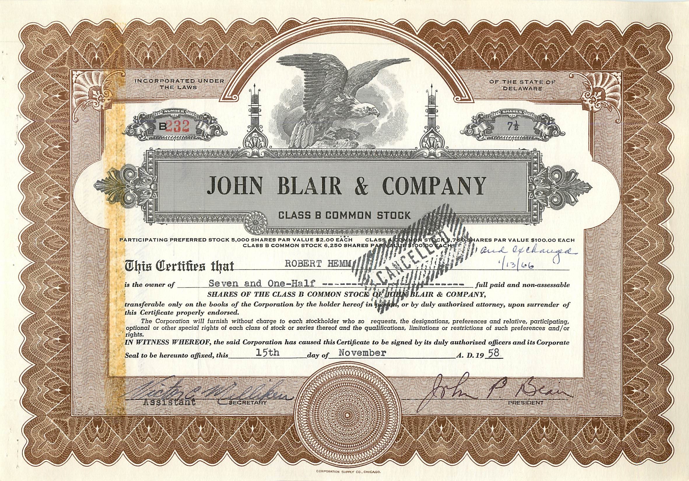 Coupon Share Action The John Blair & Company Eagle Aigle Oiseau
