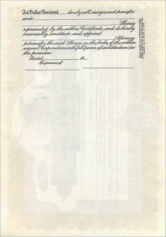 Aktienzertifikat von John Blair & Company — Klasse B — Verlag: Corporation Surety Co., Delaware — Rückseite