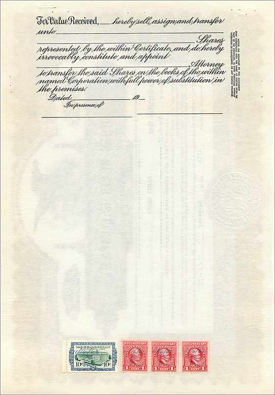Certificado de acciones de John Blair & Company — Harry Smart — Delaware — Reverso