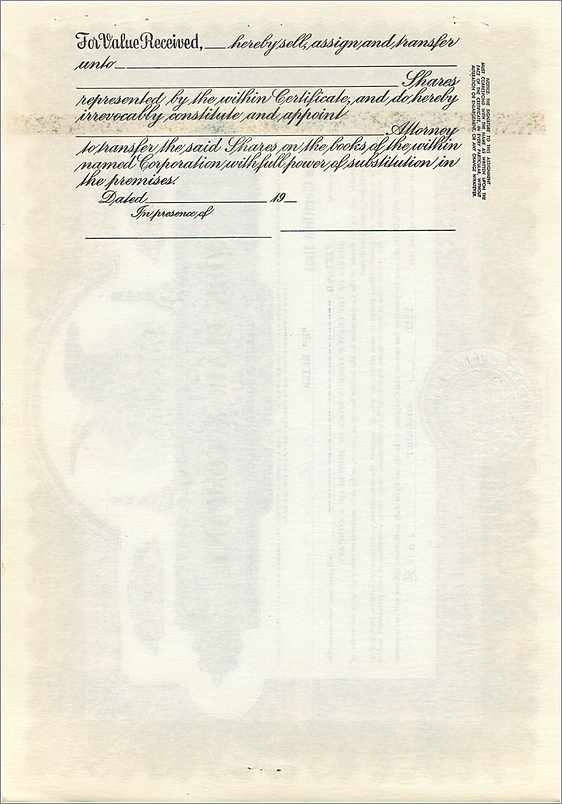 Certificat de parts de la société John Blair & Company — Classe B — émis à Chicago — Verso