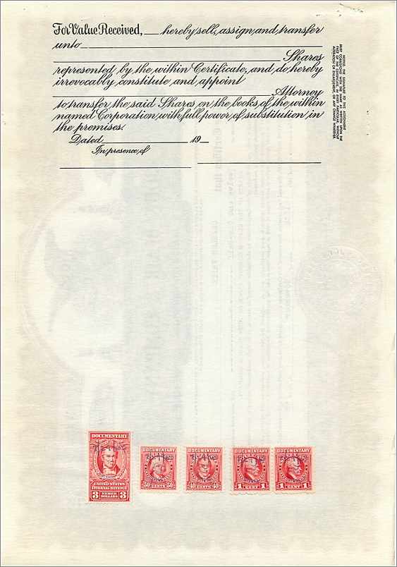 Certificat d'actions de John Blair & Company — Classe B — éditeur Corporation Supply Co. Chicago — Rückseite
