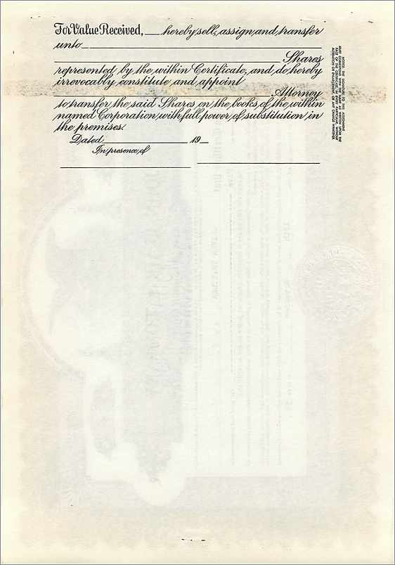Certificat de parts de la société John Blair & Company — Classe B — éditeur Corporate Supply Co. Chicago — Verso