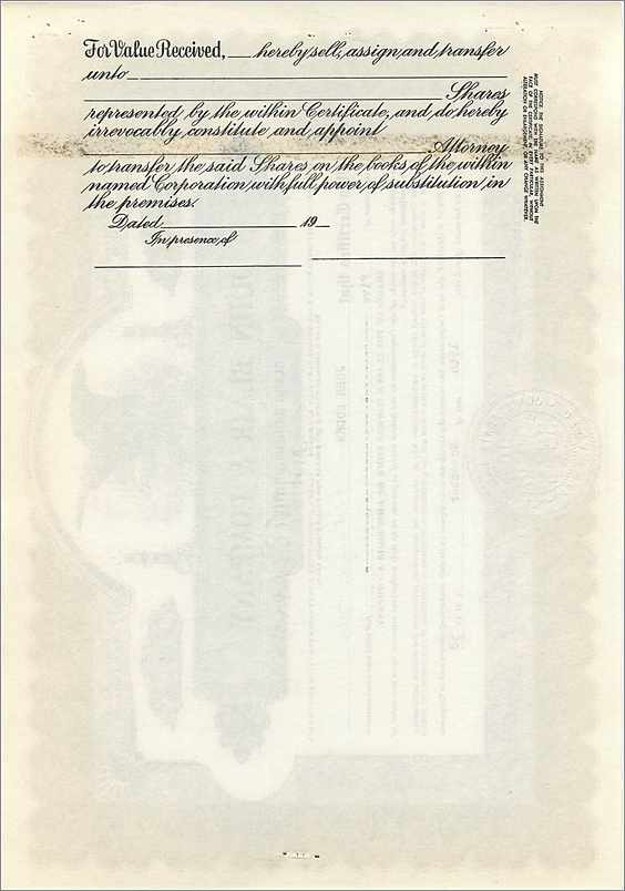Certificat de parts de John Blair & Company — Delaware — n° B254 — Rückseite