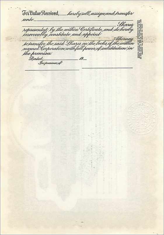 Aktie der John Blair & Company — Aktie der Klasse B — Stempel 'CANCELLED' — Serie B250 — Rückseite