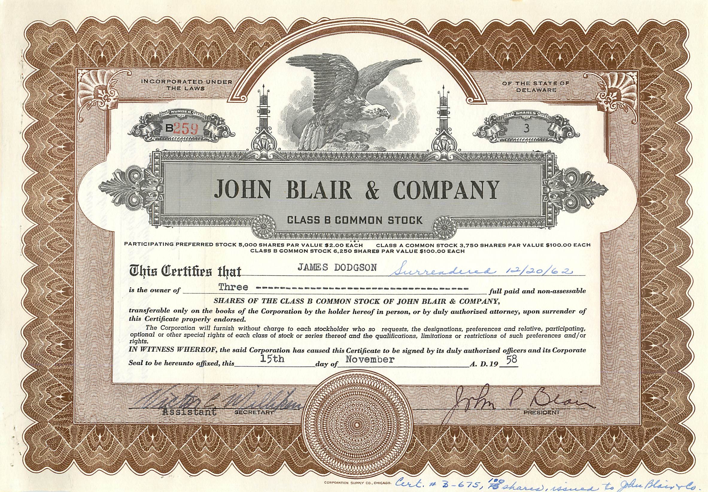 Coupon Share Action The John Blair & Company Eagle Aigle Oiseau