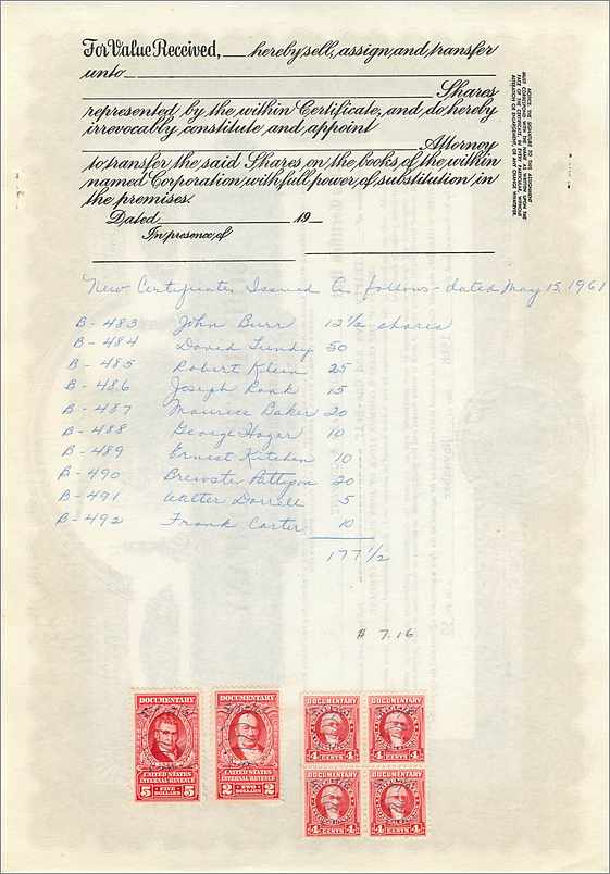 John Blair & Company — Certificat de 35,5 actions de classe B — Corporation de Delaware — Verso