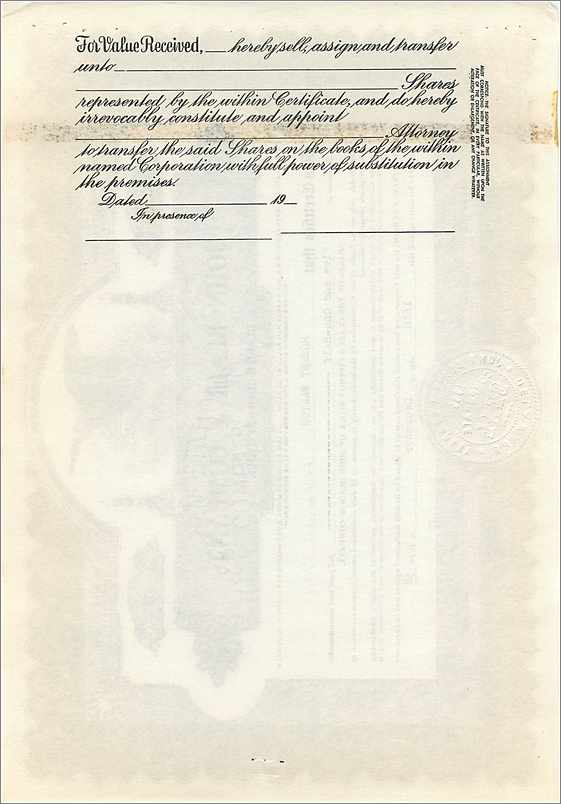 Certificat de parts de la société John Blair & Company — Delaware — n° B265 — Verso