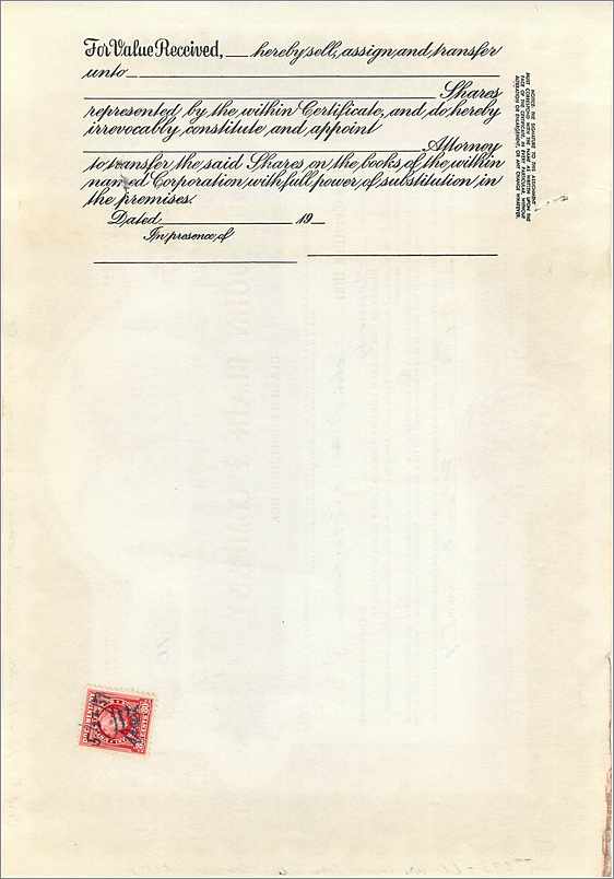 Aandelenbewijs van de maatschappij John Blair & Company — Delaware — n° B268 — Achterkant