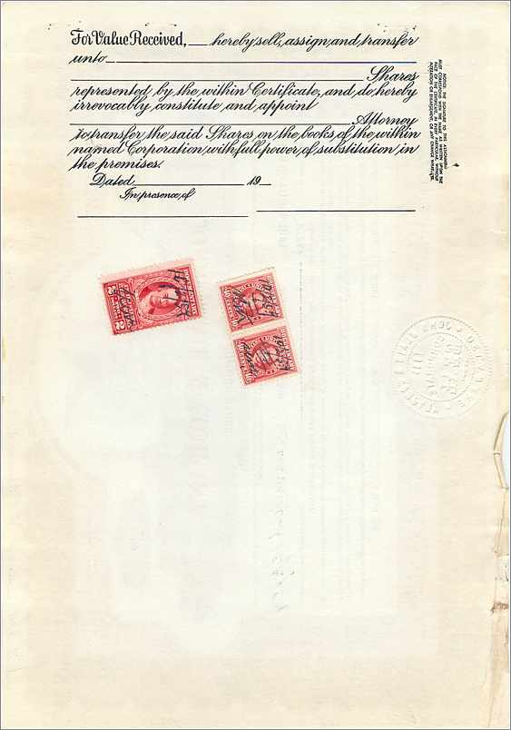 Acción de transferencia de acciones de la sociedad John Blair & Company — editor Corporation Supply Co., n° B-371 — Reverso